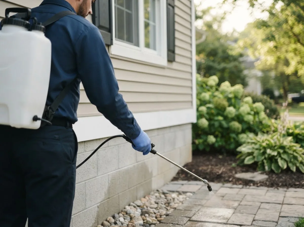 Pest control technician inspecting a home in Palmer, KS